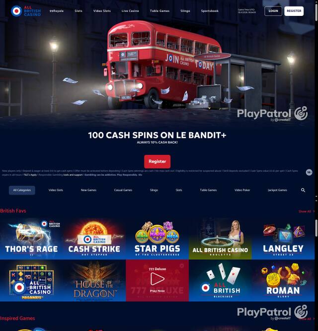 Capture of the front page of All British Casino (allbritishcasino.com) on 5 October 2026