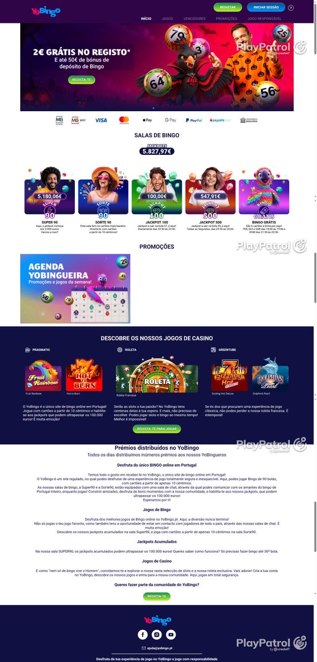 Capture of the front page of yobingo.pt (yobingo.pt) on 28 October 2026