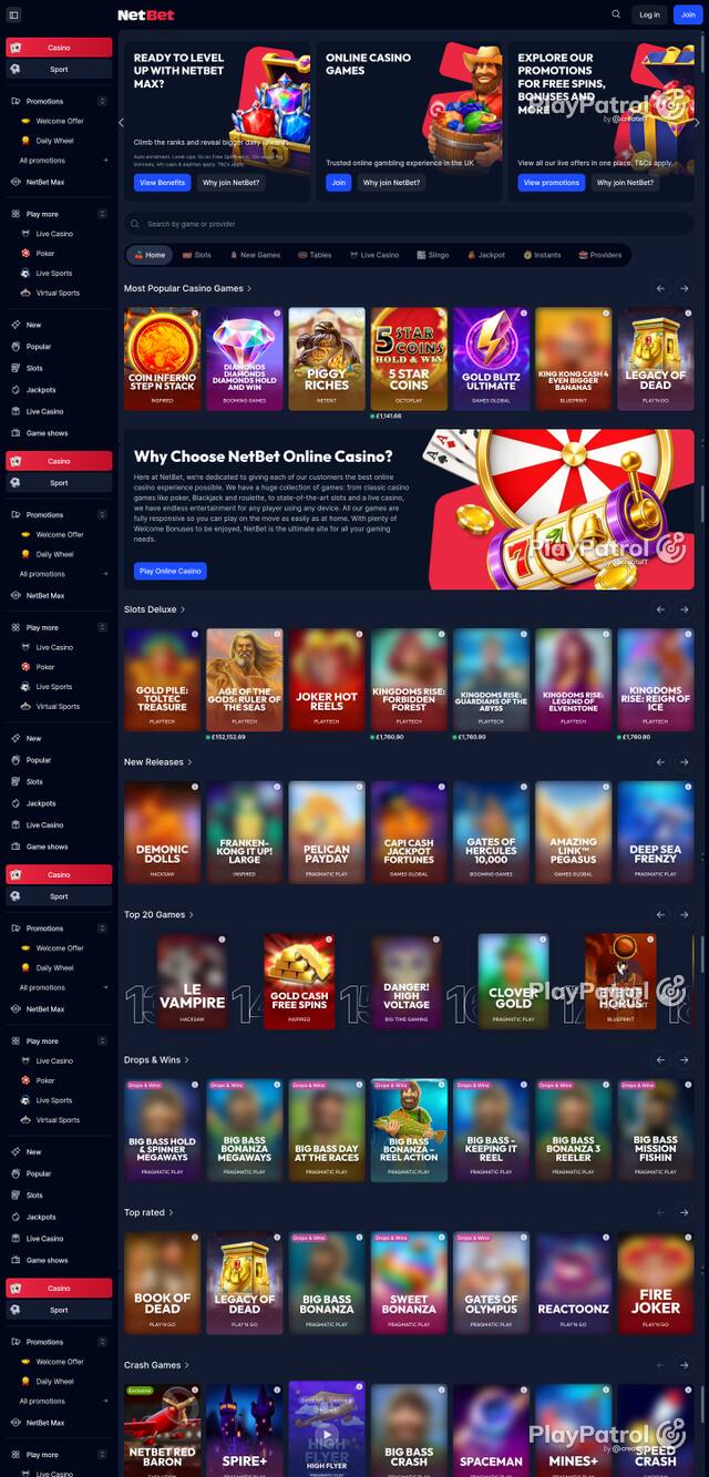 Capture of the front page of NetBet Casino (netbet.co.uk) on 13 October 2026