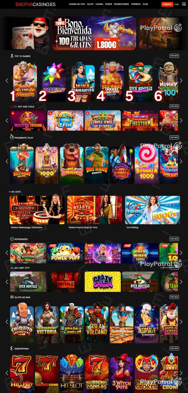 Capture of the front page of Emotiva Casino (emotivacasino.es) on 15 October 2026