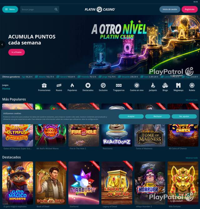 Capture of Platin Casino recorded during the scan