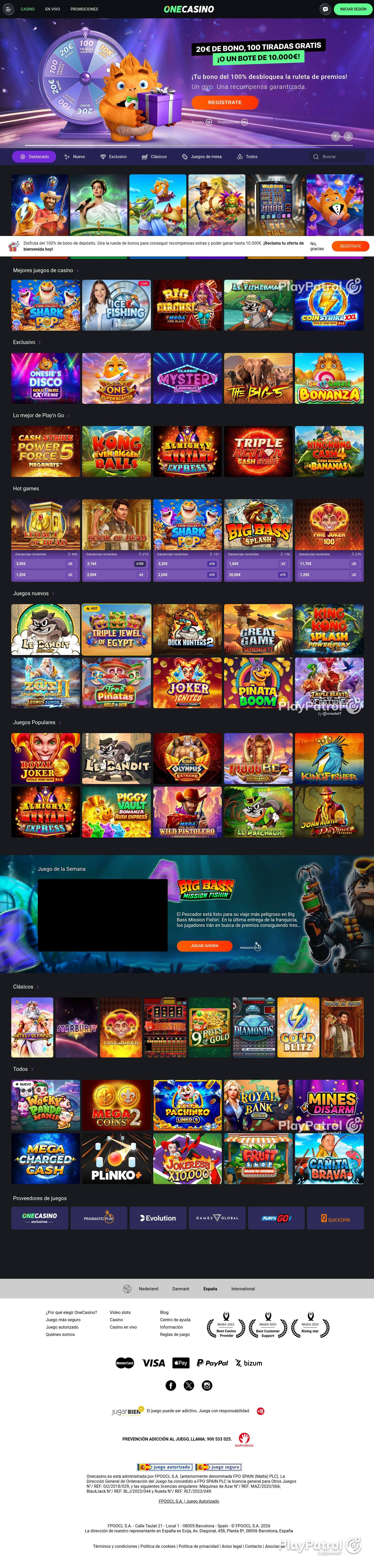 Full capture of One Casino recorded during the scan
