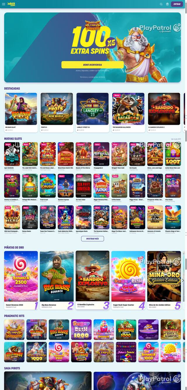 Capture of the front page of Piñata Casino (pinatacasino.es) on 26 October 2026