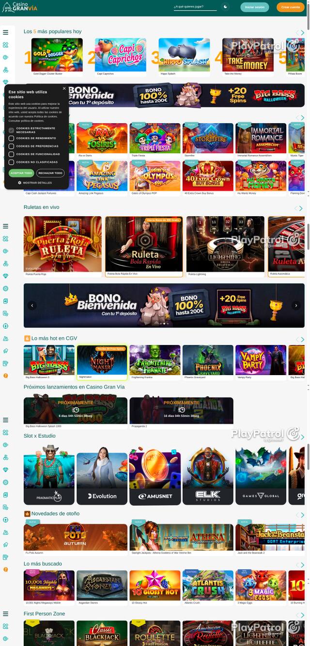 Capture of the front page of Casino Gran Vía (casinogranvia.es) on 6 October 2026
