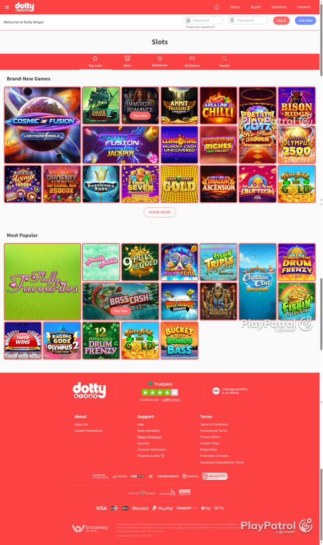 Capture of the front page of Dotty Bingo (dottybingo.com) on 8 October 2026