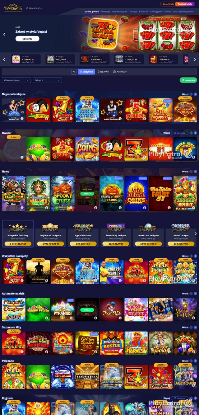 Capture of the front page of totalcasino.pl (totalcasino.pl) on 18 October 2026