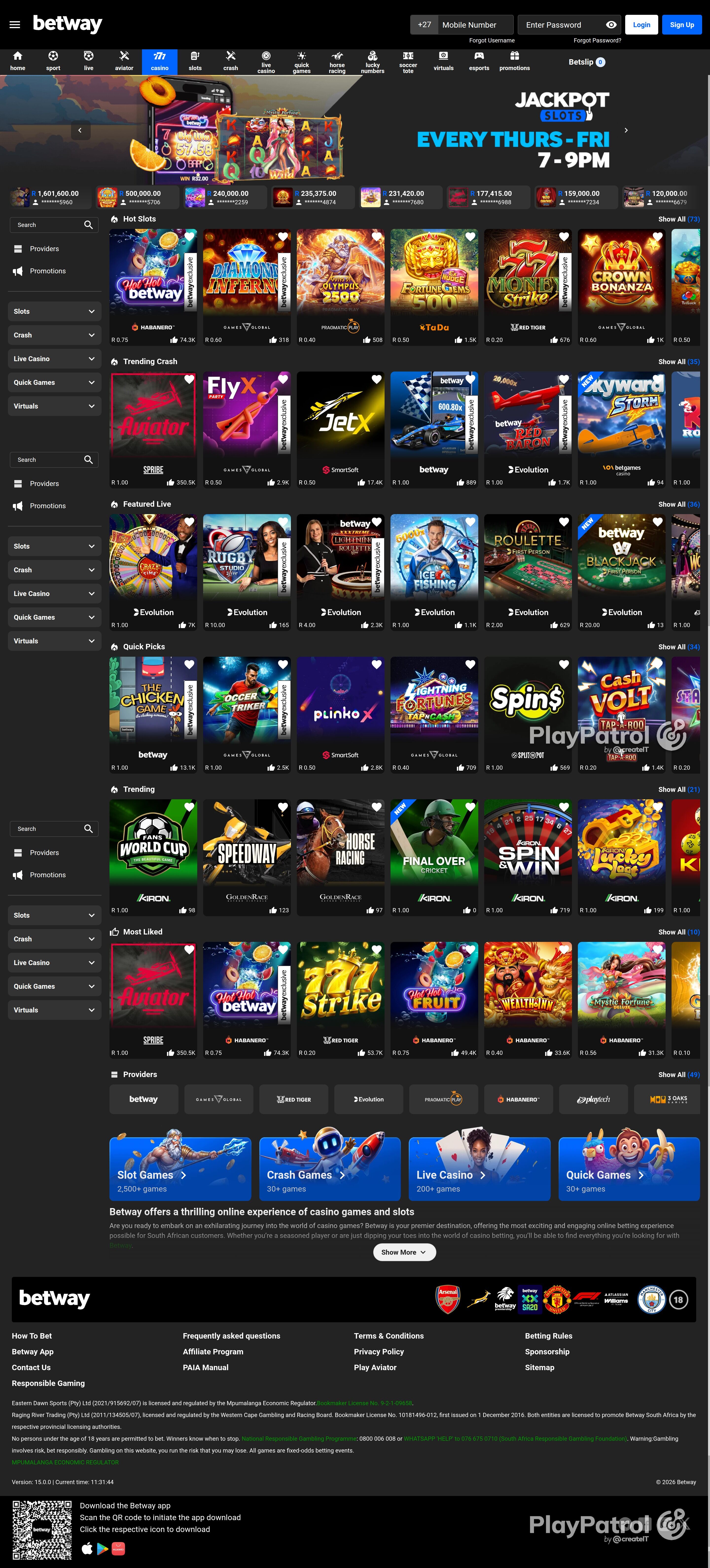 Full capture of betway.co.za recorded during the scan