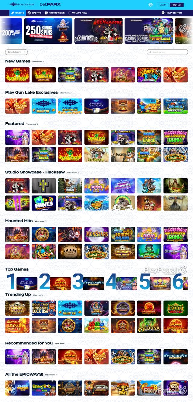 Front page of playgunlake.com as captured on 26 October 2026