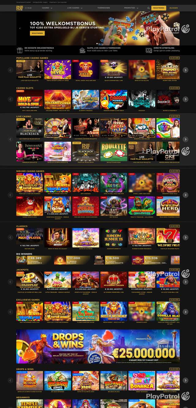 Capture of the front page of Fair Play Casino (fairplaycasino.nl) on 24 October 2026