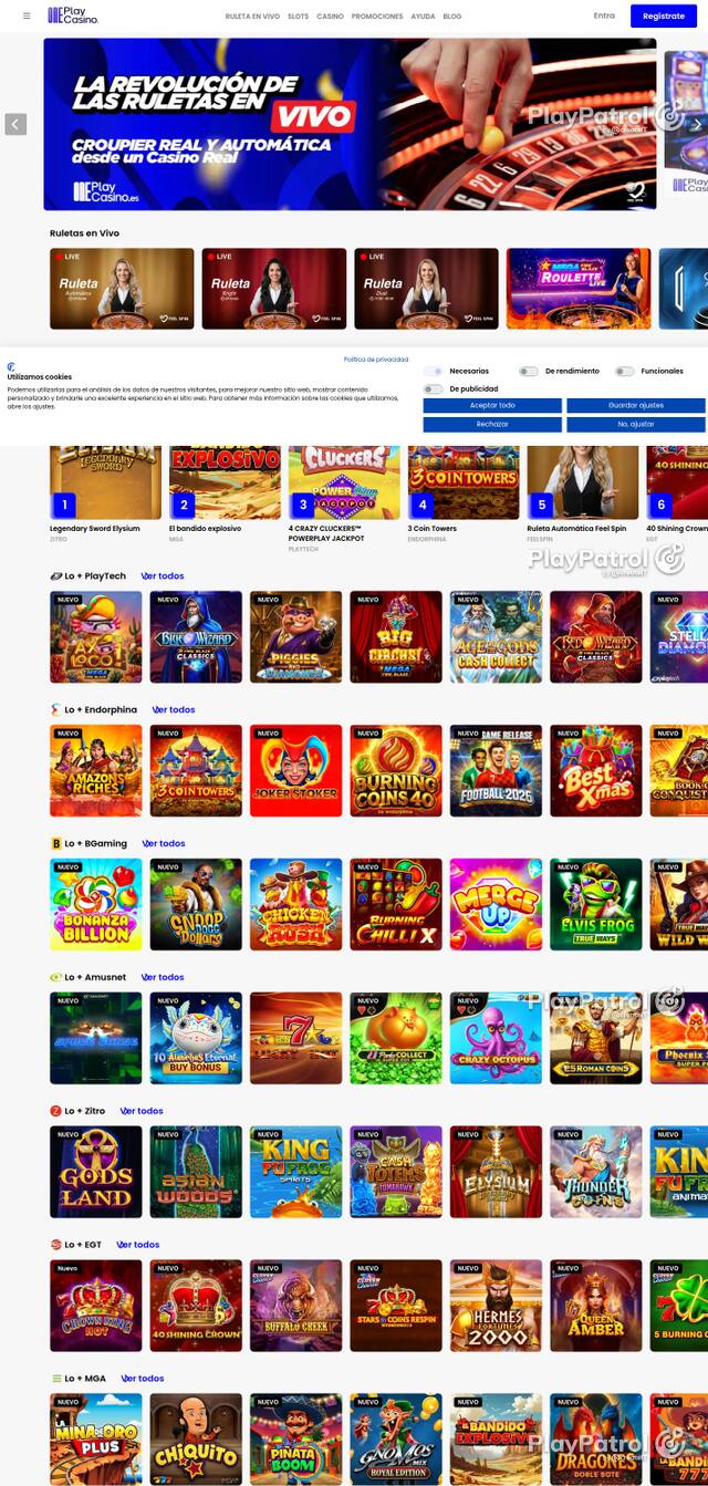 Capture of OnePlay Casino recorded during the scan