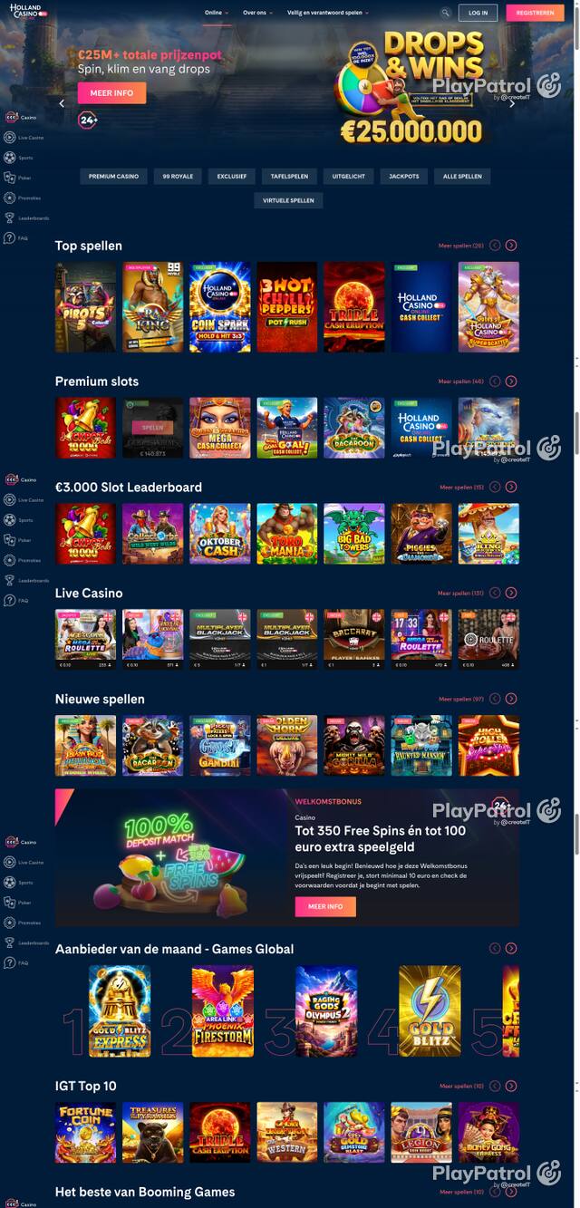 Capture of the front page of Holland Casino (hollandcasino.nl) on 9 October 2026