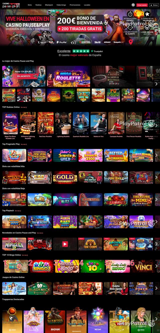 Capture of the front page of Casino Pause and Play (casinopauseandplay.es) on 23 October 2026