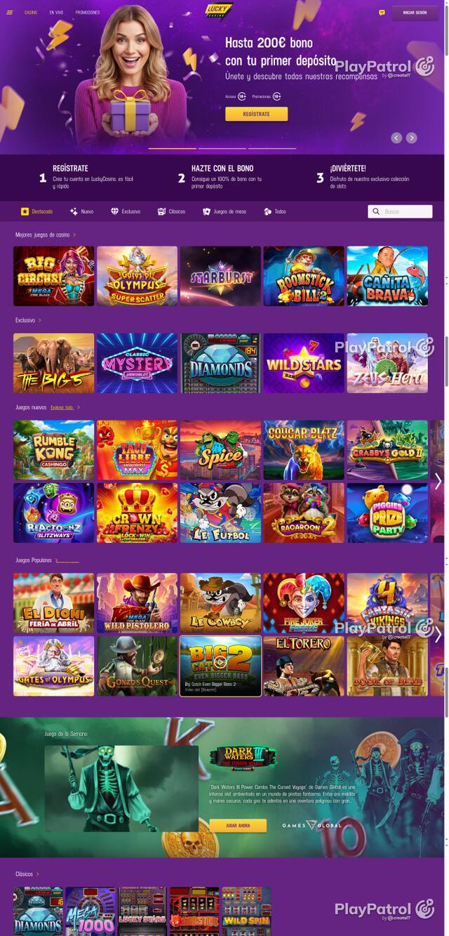Capture of the front page of Lucky Casino (luckycasino.es) on 14 October 2026