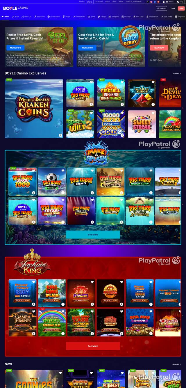 Capture of the front page of BoyleSports Casino (games.boylesports.com) on 10 October 2026