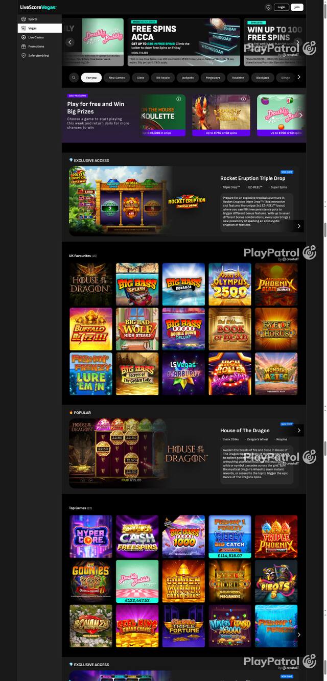 Capture of the front page of LiveScore Vegas (livescorebet.com) on 7 October 2026