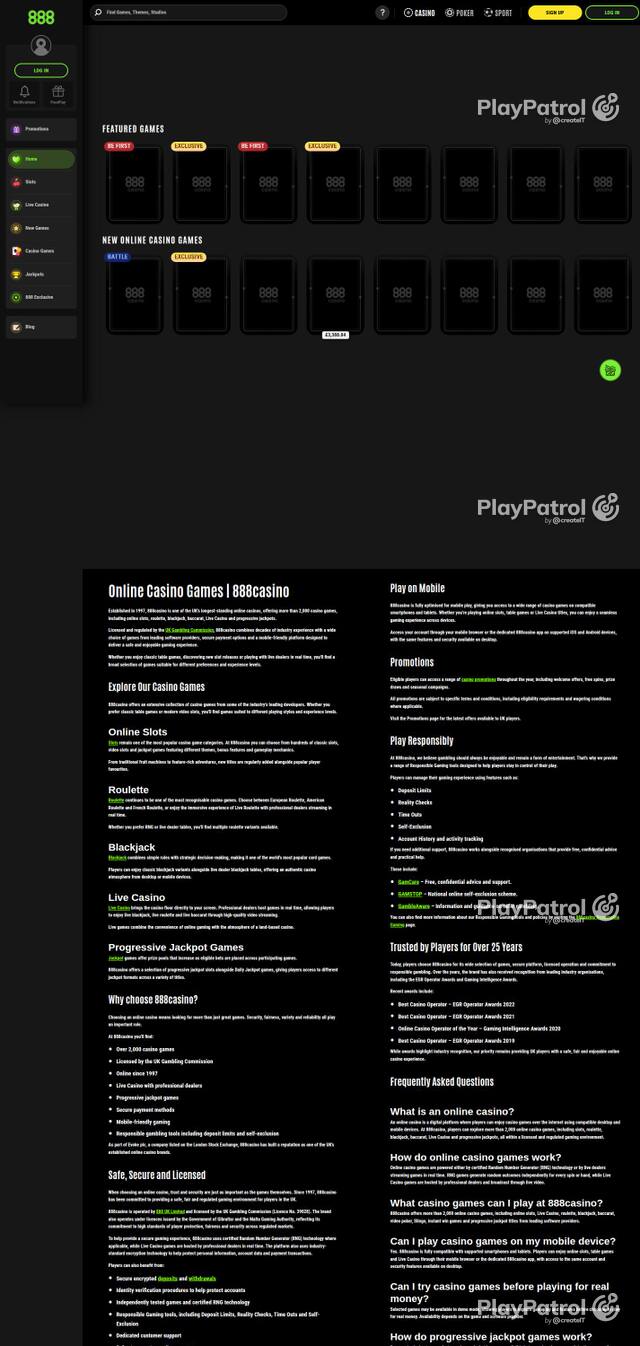 Capture of the front page of 888casino (888casino.com) on 4 October 2026