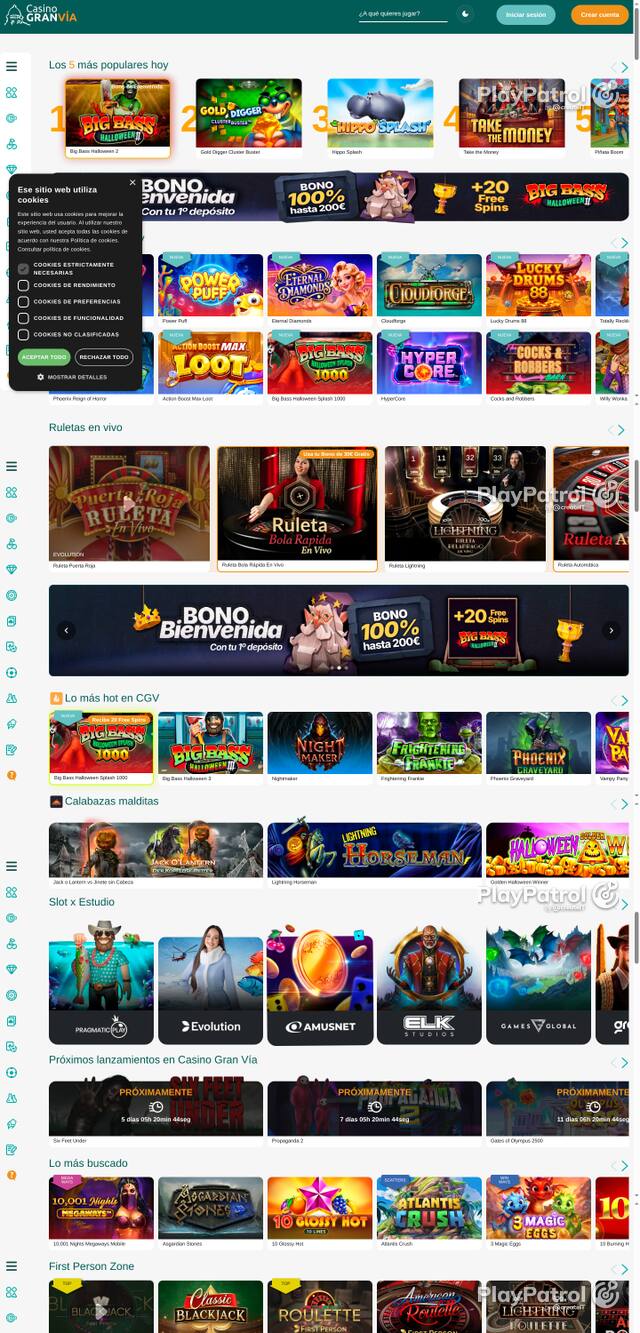 Capture of the front page of Casino Gran Vía (casinogranvia.es) on 15 October 2026