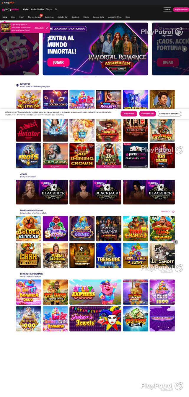 Capture of PartyCasino recorded during the scan