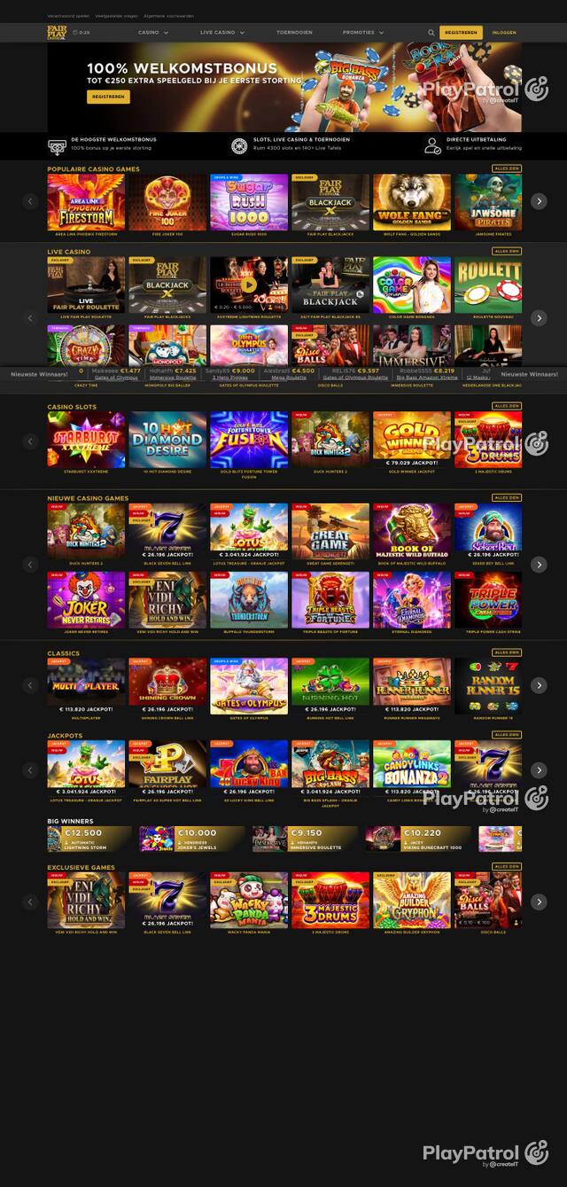 Homepage capture of Fair Play Casino recorded during the scan