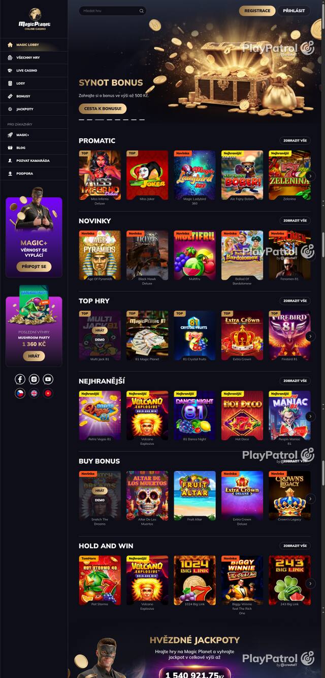 Capture of the front page of Magic Planet (magicplanet.cz) on 20 October 2026