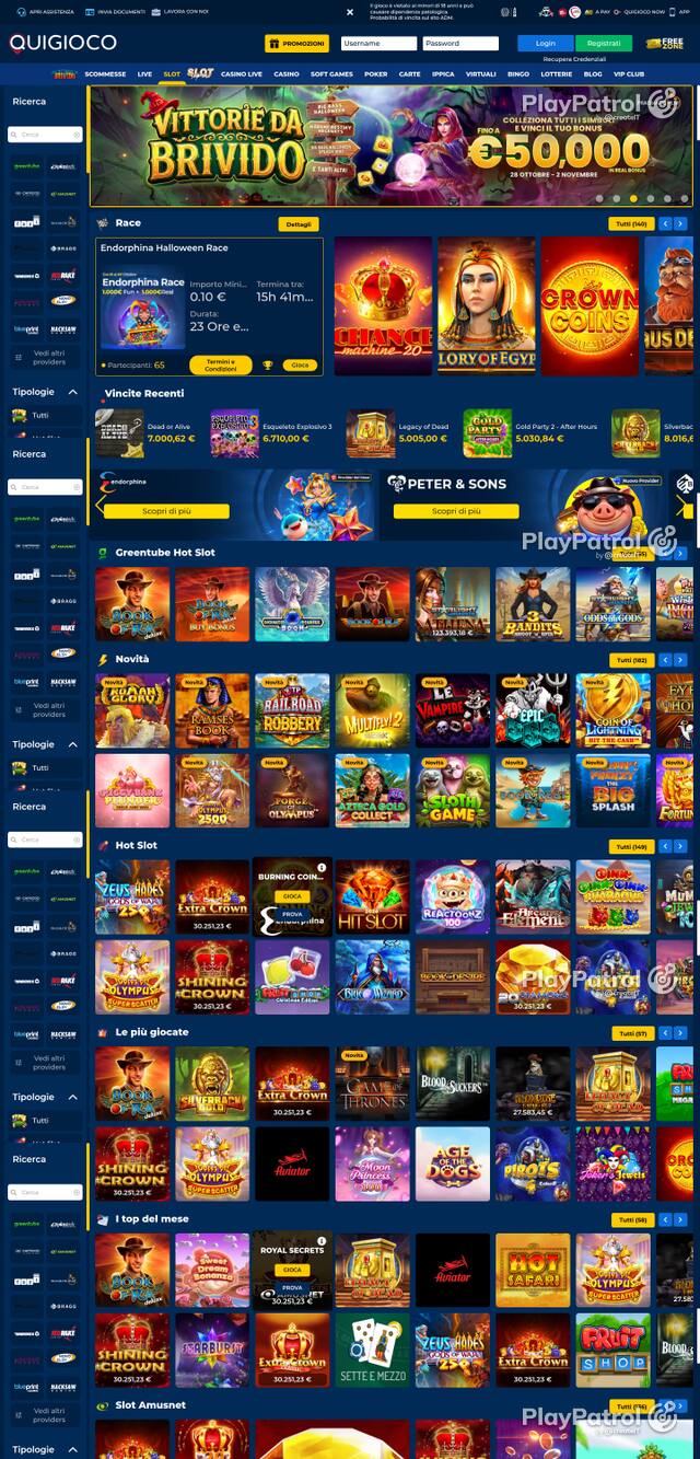 Capture of the front page of Quigioco (quigioco.it) on 28 October 2026
