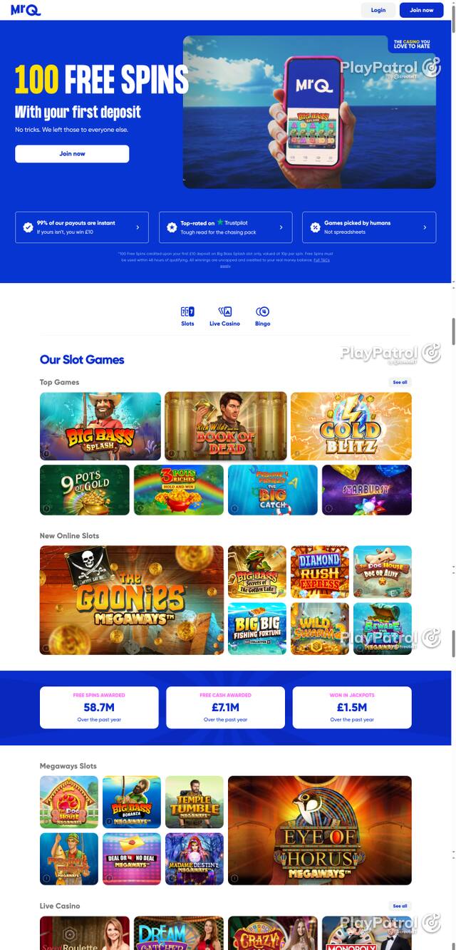 Capture of the front page of MrQ (mrq.com) on 27 October 2026