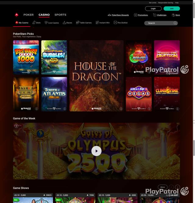 Capture of the front page of PokerStars (pokerstars.uk) on 5 October 2026