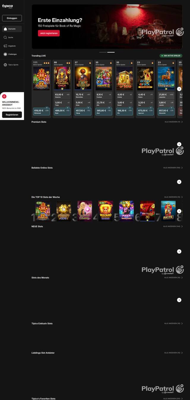 Capture of the front page of Tipico Games (games.tipico.de) on 4 October 2026