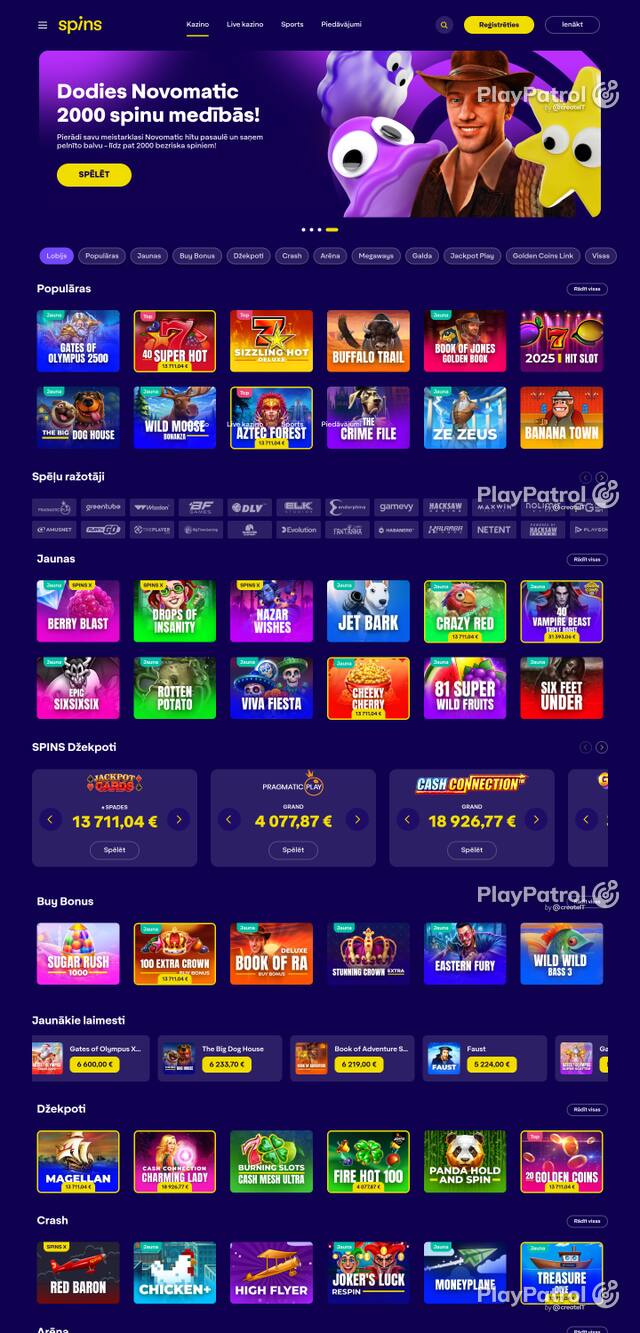 Capture of the front page of spins.lv (spins.lv) on 25 October 2026