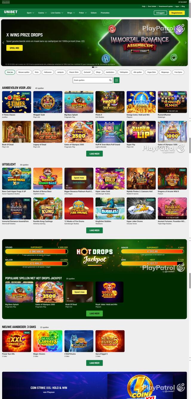 Capture of the front page of Unibet (unibet.nl) on 21 October 2026