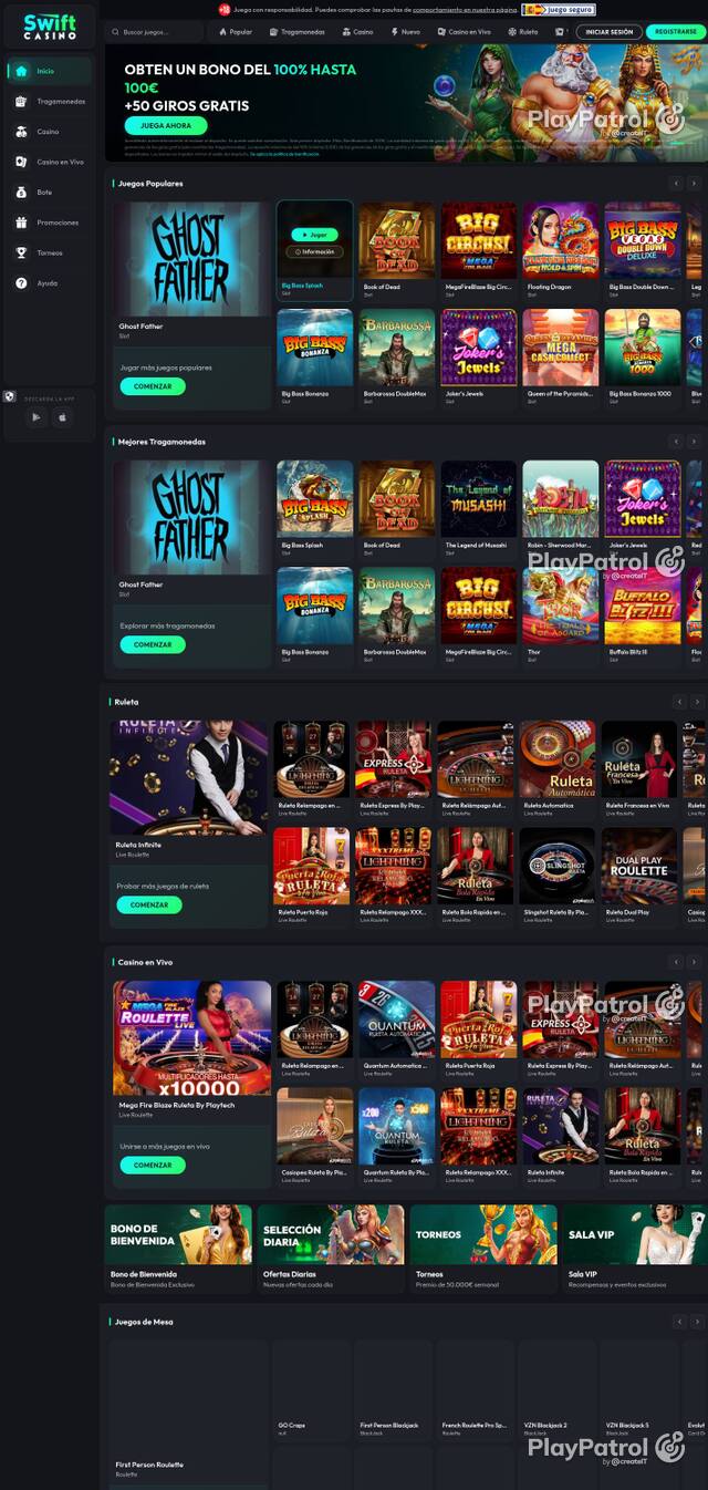 Capture of the front page of Swift Casino (swiftcasino.es) on 3 October 2026