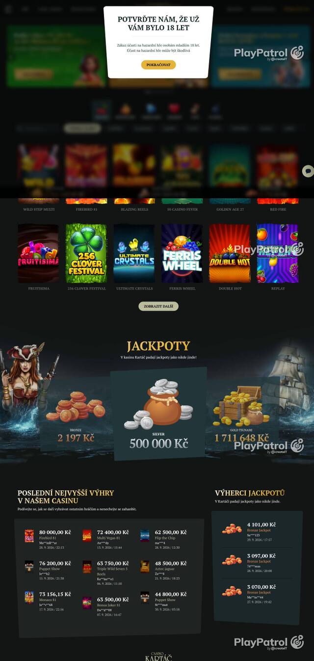 Homepage capture of Casino Kartac recorded during the scan