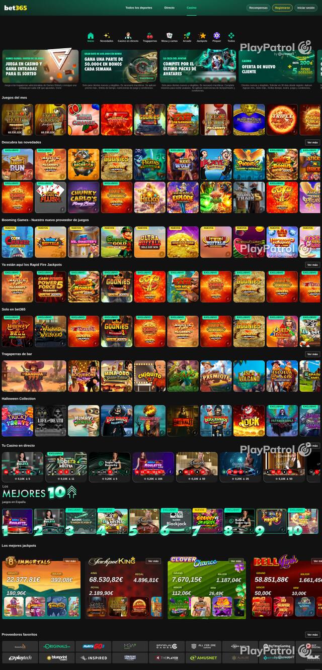 Capture of the front page of Bet365 Casino (casino.bet365.es) on 20 October 2026