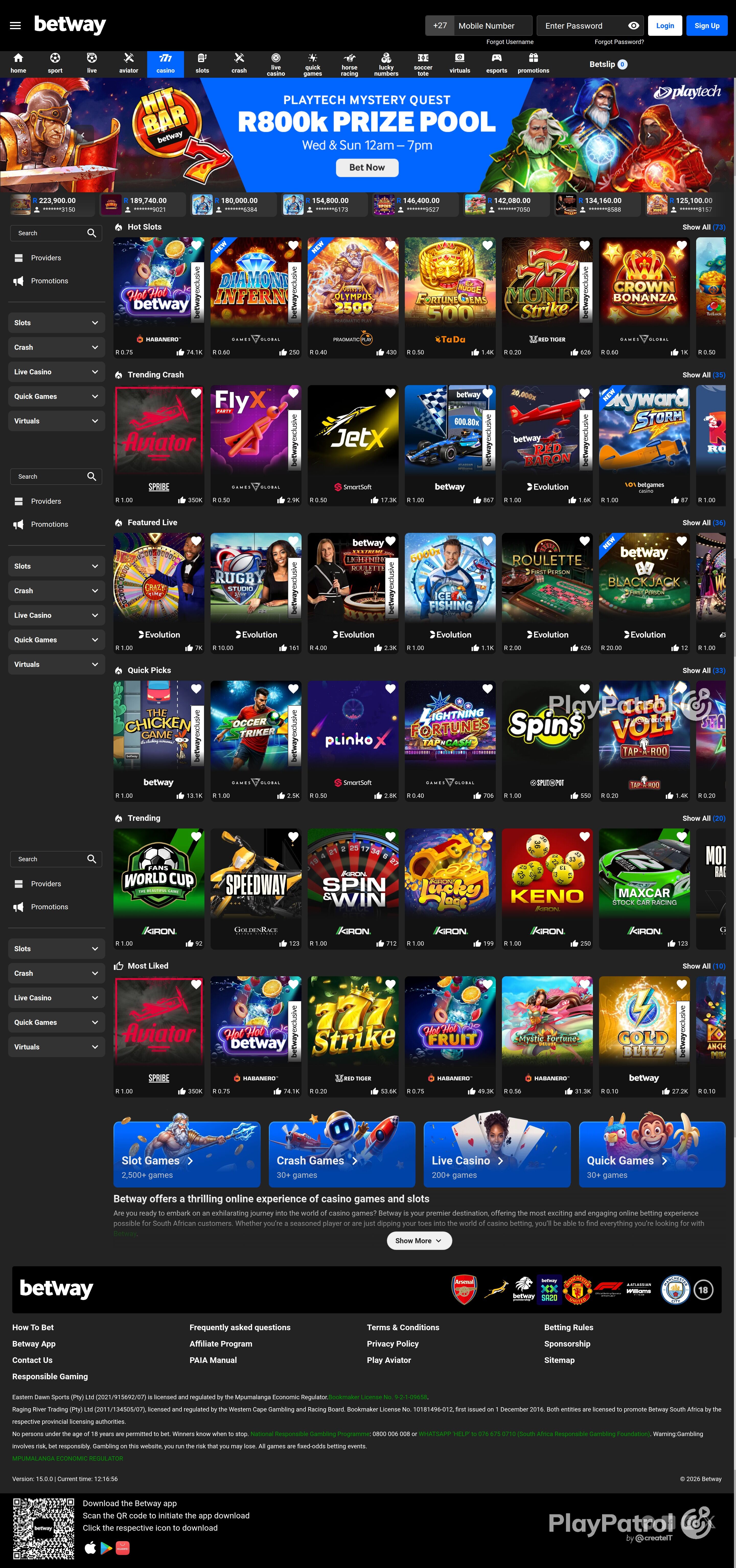 Full capture of betway.co.za recorded during the scan
