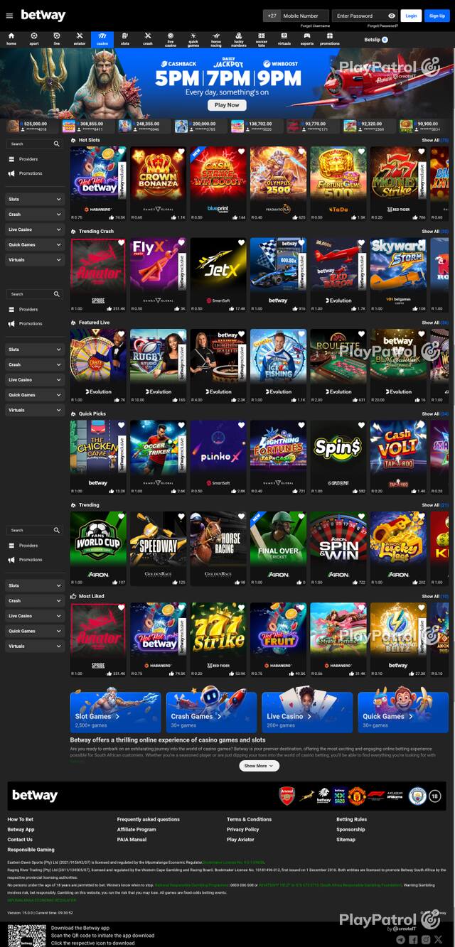Capture of the front page of betway.co.za (betway.co.za) on 22 October 2026