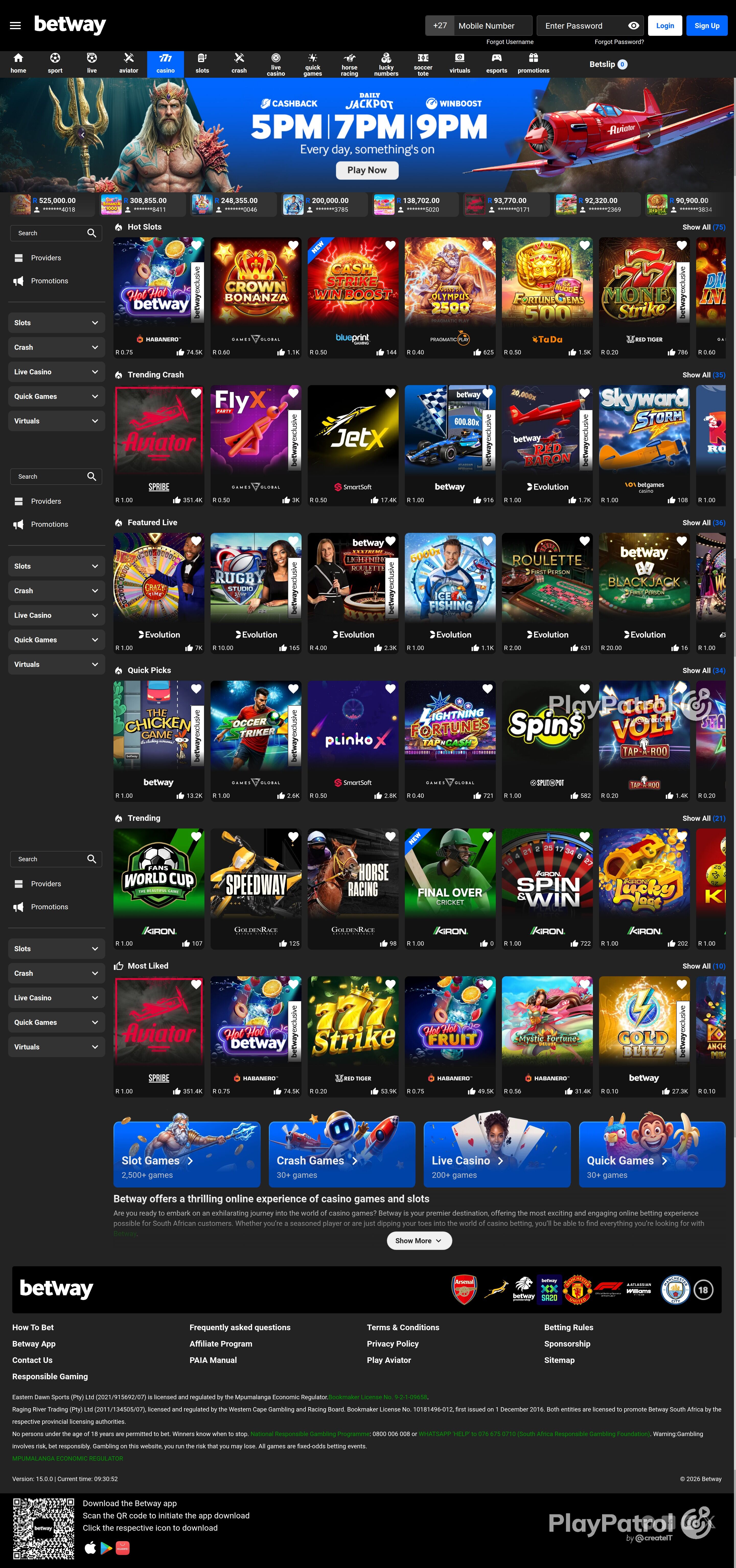 Full capture of betway.co.za recorded during the scan