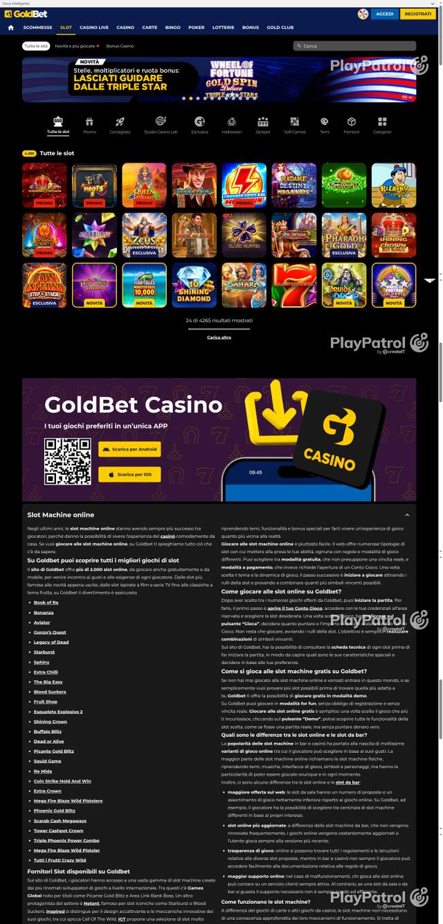 Capture of the front page of Goldbet (goldbet.it) on 11 October 2026