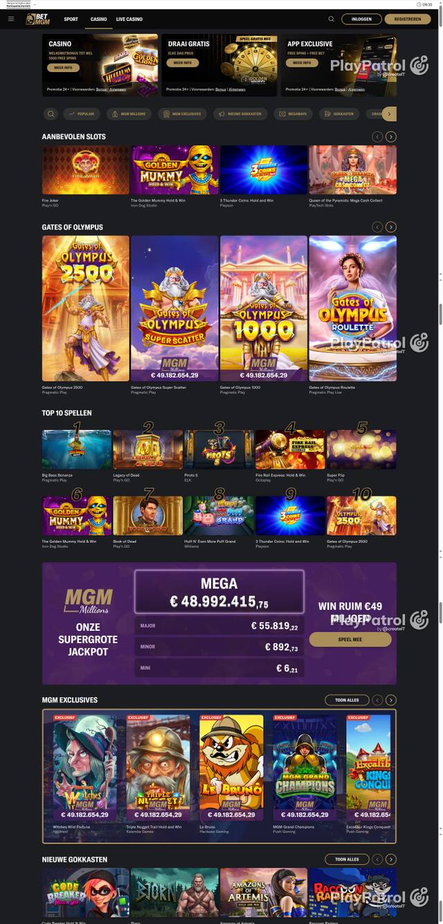 Capture of the front page of BetMGM (betmgm.nl) on 11 October 2026