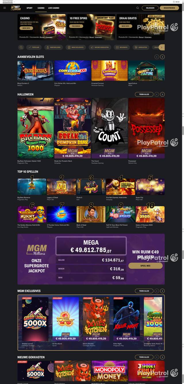 Front page of BetMGM as captured on 29 October 2026