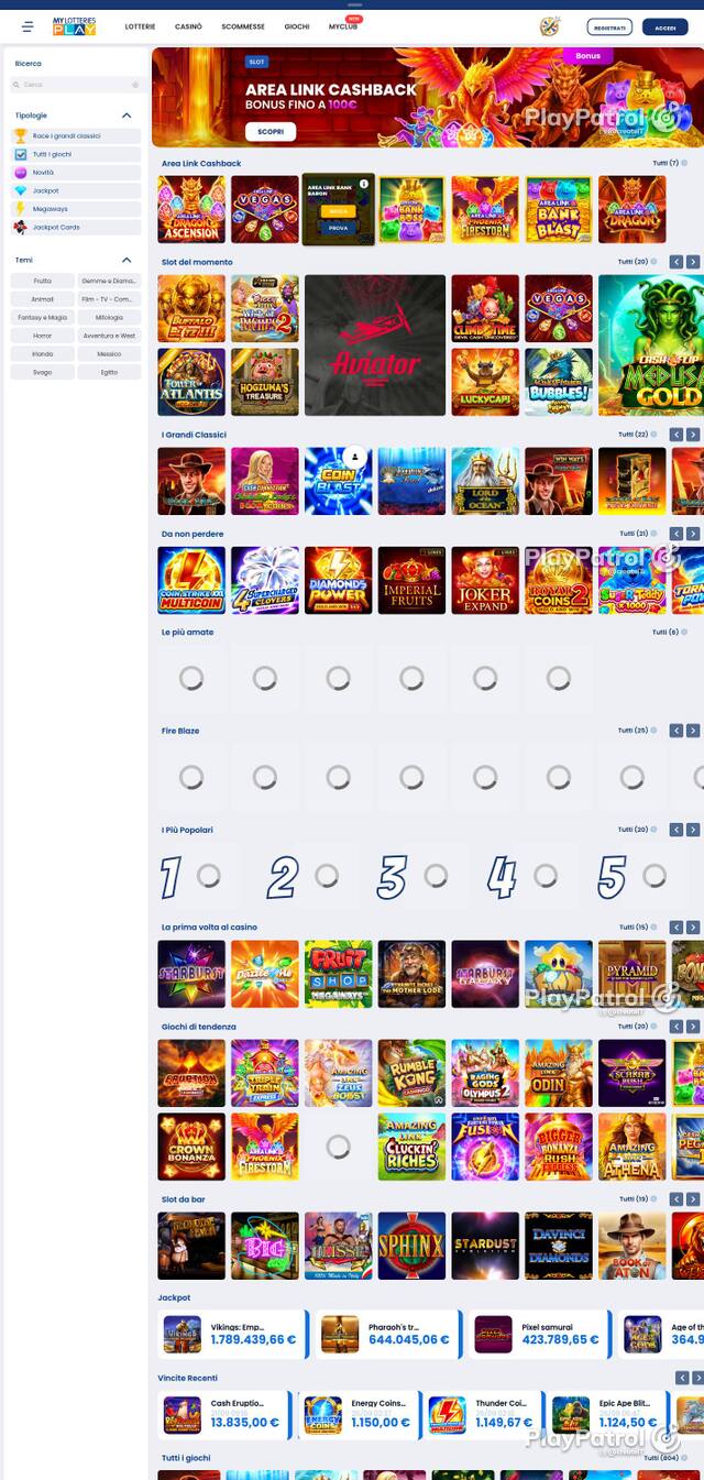 Homepage capture of MyLotteries recorded during the scan