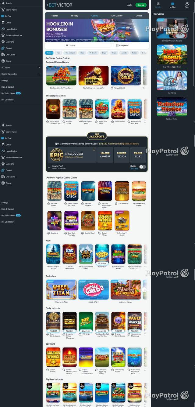 Capture of the front page of BetVictor Casino (betvictor.com) on 15 October 2026