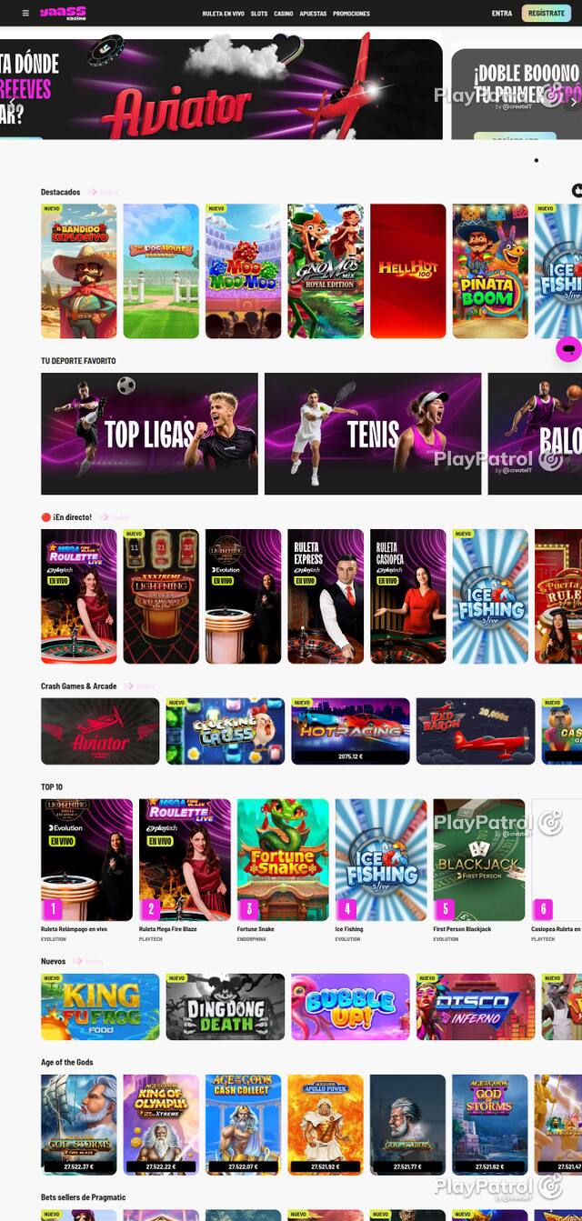 Homepage capture of Yaass Casino recorded during the scan