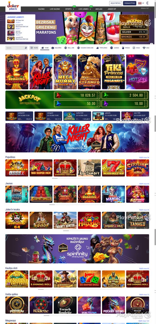 Front page of joker.lv as captured on 26 October 2026