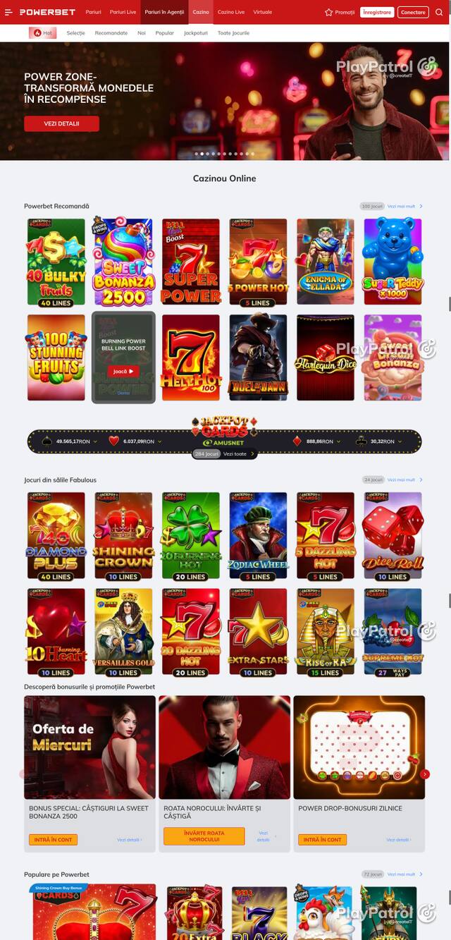 Capture of the front page of PowerBet (online.powerbet.ro) on 28 October 2026
