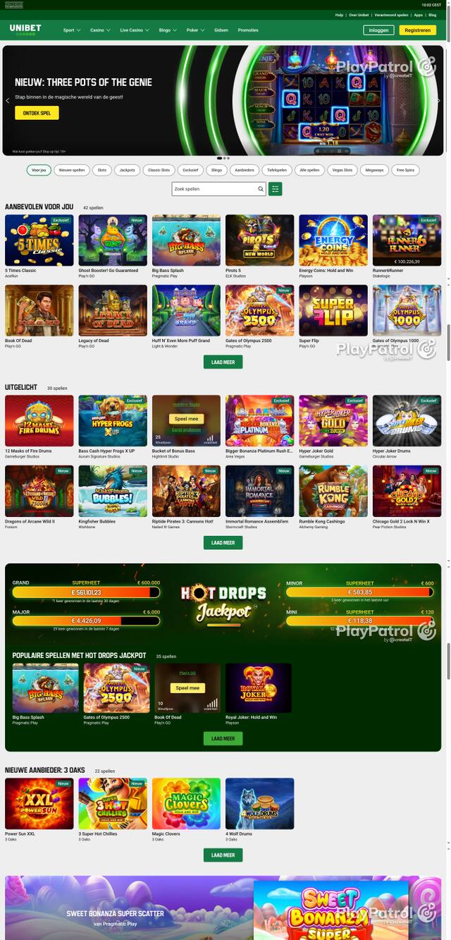 Capture of the front page of Unibet (unibet.nl) on 11 October 2026