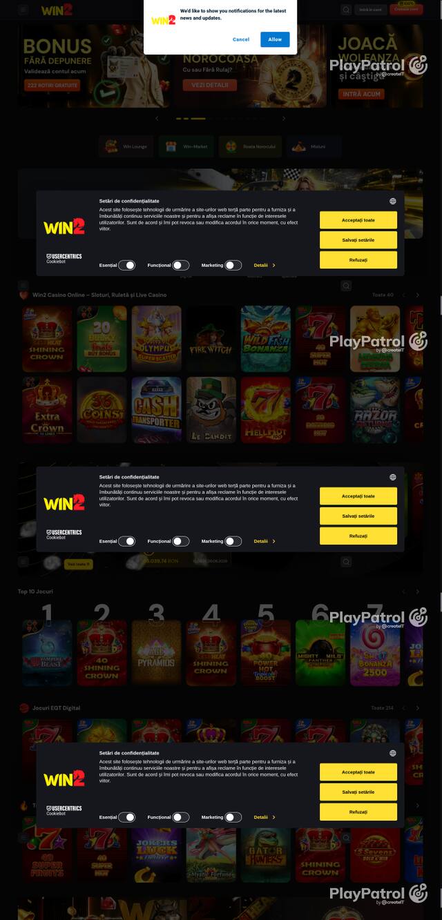 Capture of the front page of Win2 (win2.ro) on 9 October 2026