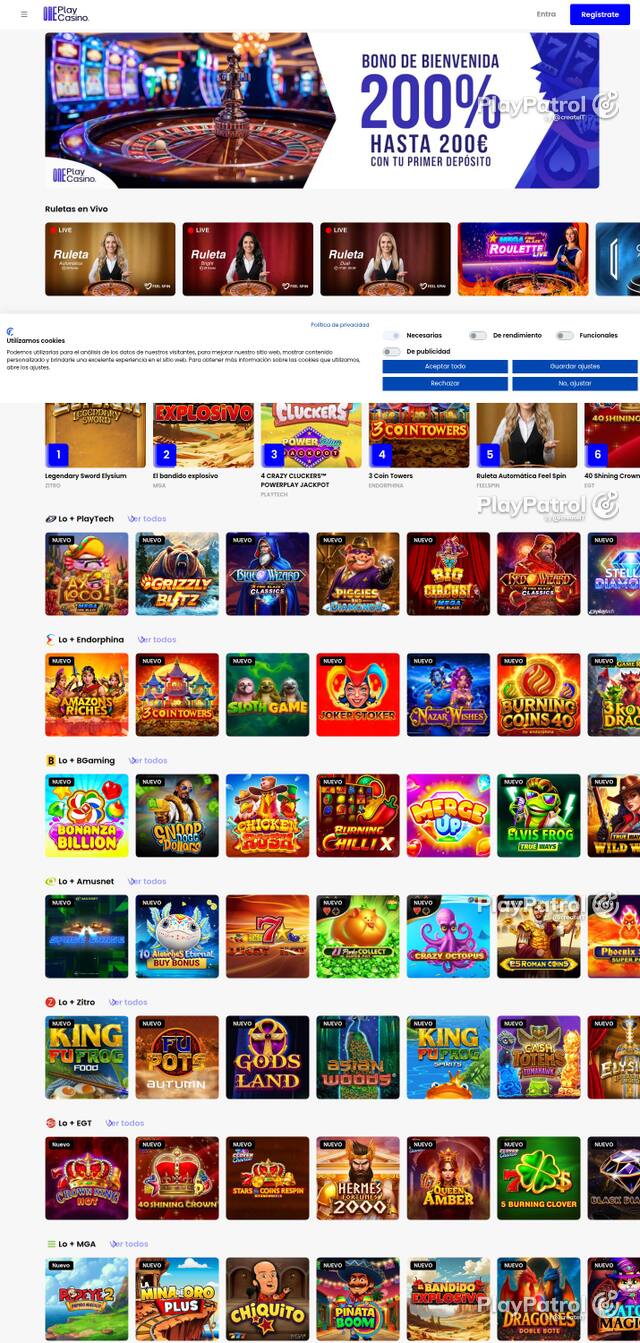 Capture of the front page of OnePlay Casino (oneplaycasino.es) on 3 October 2026