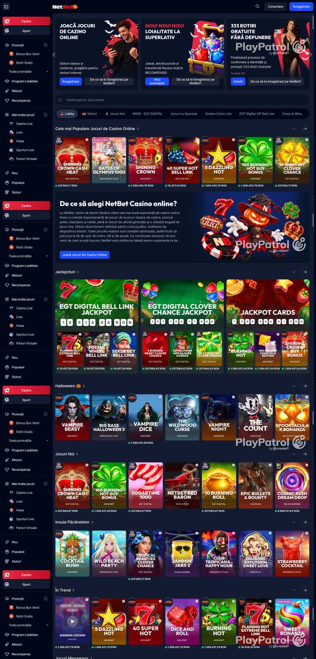 Capture of the front page of NetBet (casino.netbet.ro) on 24 October 2026