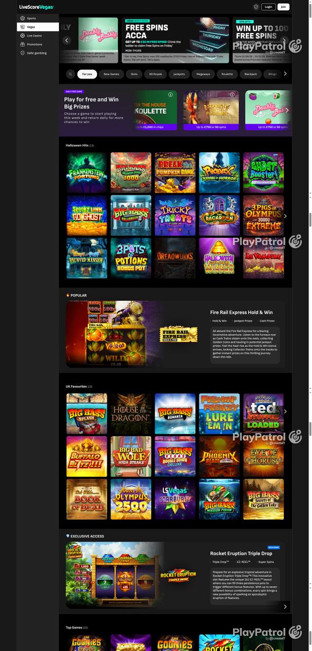Capture of the front page of LiveScore Vegas (livescorebet.com) on 21 October 2026