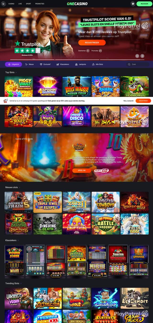 Homepage capture of One Casino recorded during the scan